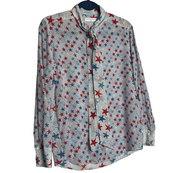 Sandro Paris Long Sleeves Red And Blue Stars Print US Size 6; FR 2 - Picture 2 of 16